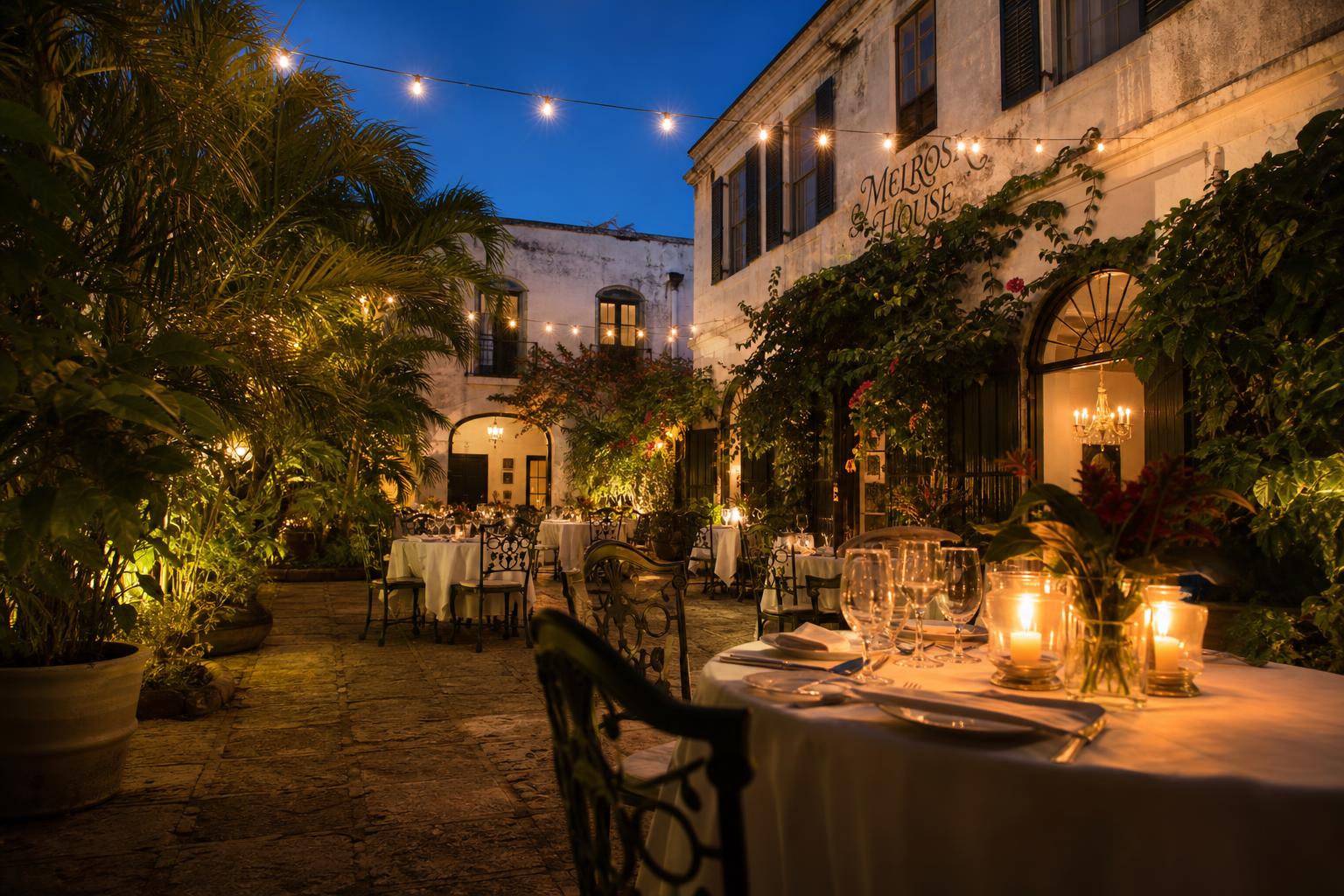 Lacou courtyard at night